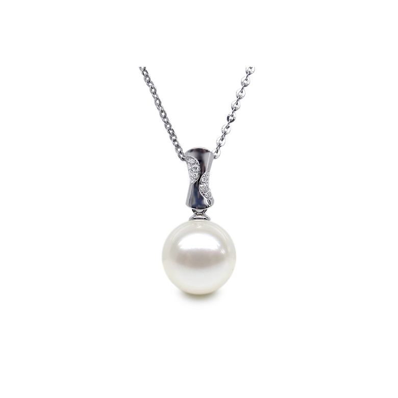 Ciondolo T'es à Croquer - Oro Bianco, Diamanti e Perla di Fiume - 2