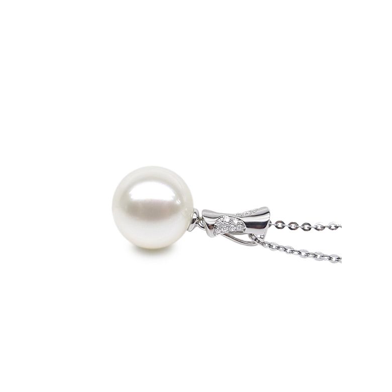 Ciondolo T'es à Croquer - Oro Bianco, Diamanti e Perla di Fiume - 3