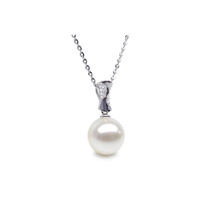 Ciondolo T'es à Croquer - Oro Bianco, Diamanti e Perla di Fiume - 4