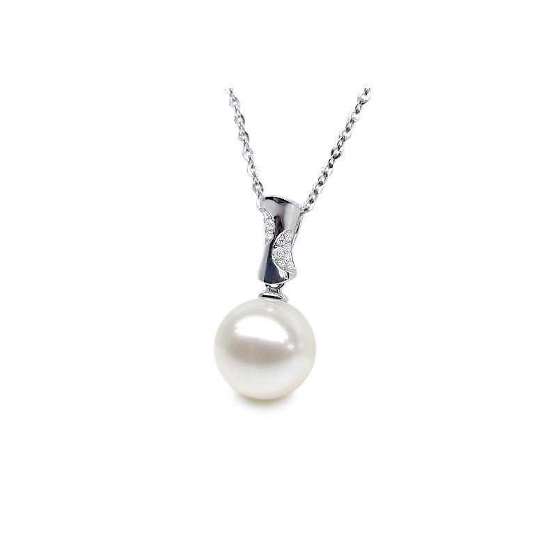 Ciondolo T'es à Croquer - Oro Bianco, Diamanti e Perla di Fiume - 1