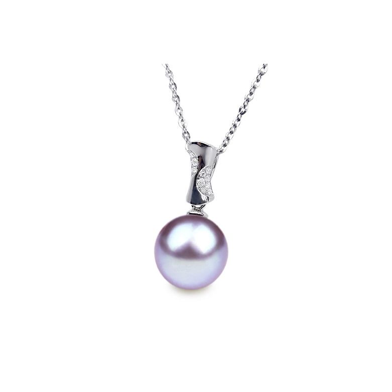 Ciondolo T'es à Croquer - Oro Bianco, Diamanti e Perla di Fiume - 9