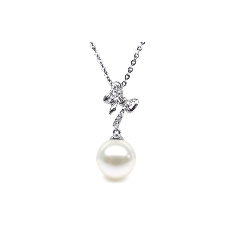 Ciondolo Fiocco - Oro Bianco, Diamanti e Perla di Fiume - 2