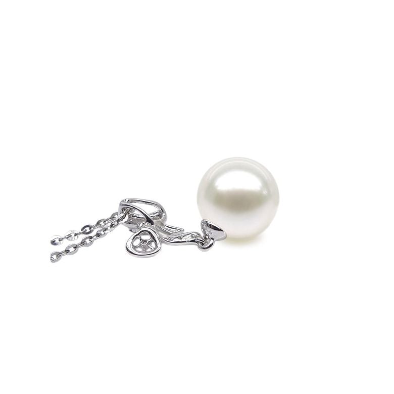 Ciondolo Fiocco - Oro Bianco, Diamanti e Perla di Fiume - 3