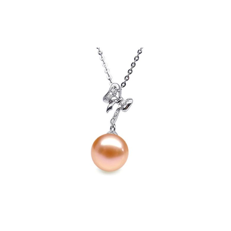 Ciondolo Fiocco - Oro Bianco, Diamanti e Perla di Fiume - 4