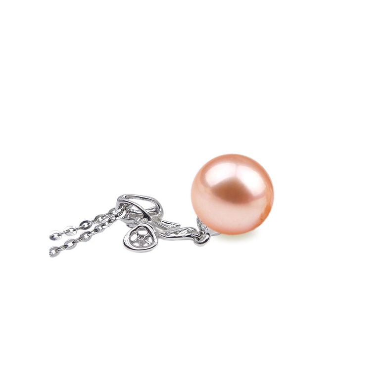 Ciondolo Fiocco - Oro Bianco, Diamanti e Perla di Fiume - 6