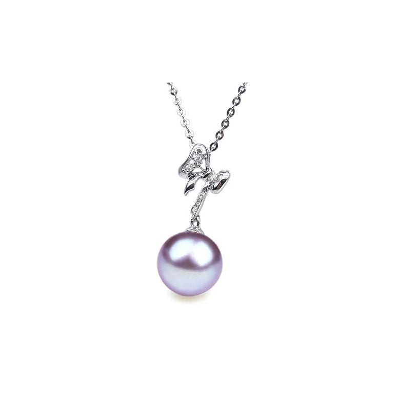 Ciondolo Fiocco - Oro Bianco, Diamanti e Perla di Fiume - 7
