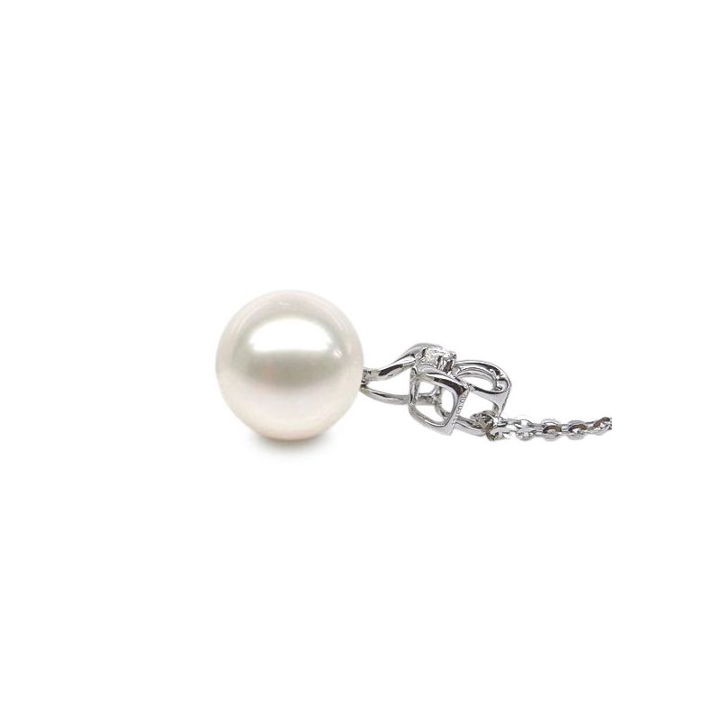 Ciondolo Fleur Romantique - Oro Bianco, Perla d'Acqua Dolce e Diamante - 5