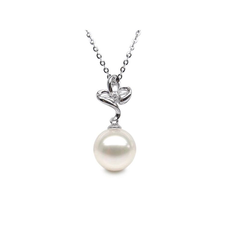 Ciondolo Fleur Romantique - Oro Bianco, Perla d'Acqua Dolce e Diamante - 2