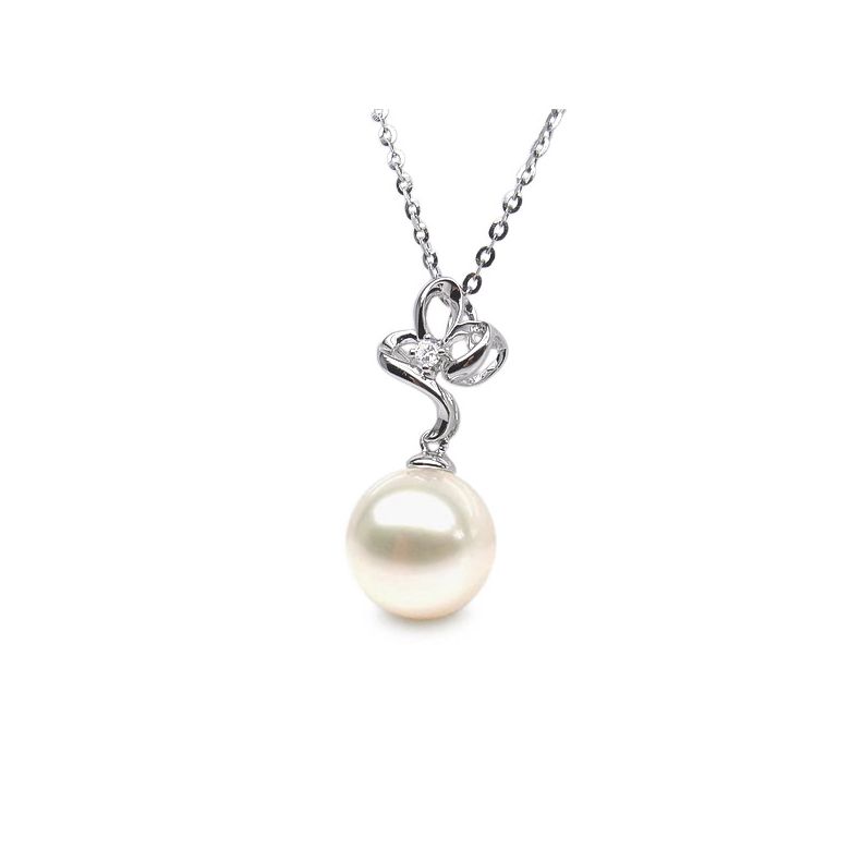 Ciondolo Fleur Romantique - Oro Bianco, Perla d'Acqua Dolce e Diamante - 3