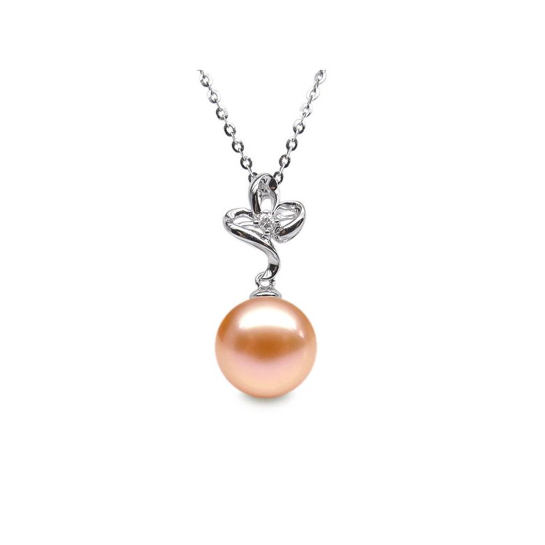 Ciondolo Fleur Romantique - Oro Bianco, Perla d'Acqua Dolce e Diamante - 8