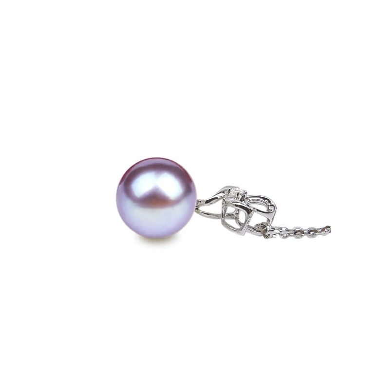 Ciondolo Fleur Romantique - Oro Bianco, Perla d'Acqua Dolce e Diamante - 9