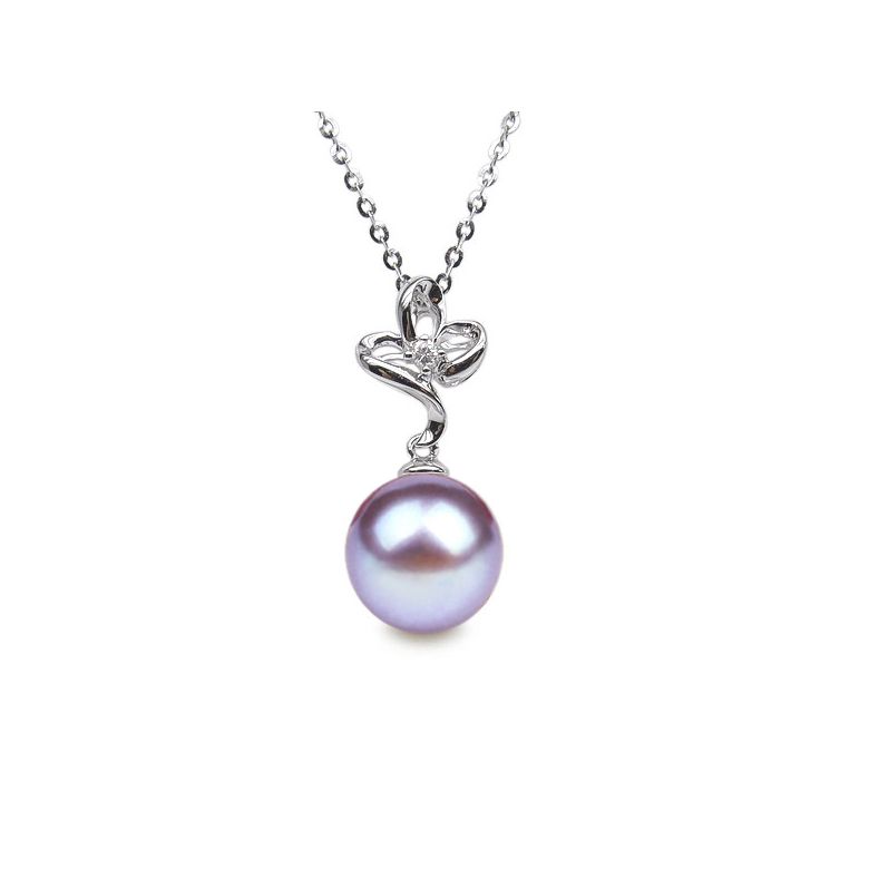 Ciondolo Fleur Romantique - Oro Bianco, Perla d'Acqua Dolce e Diamante - 10