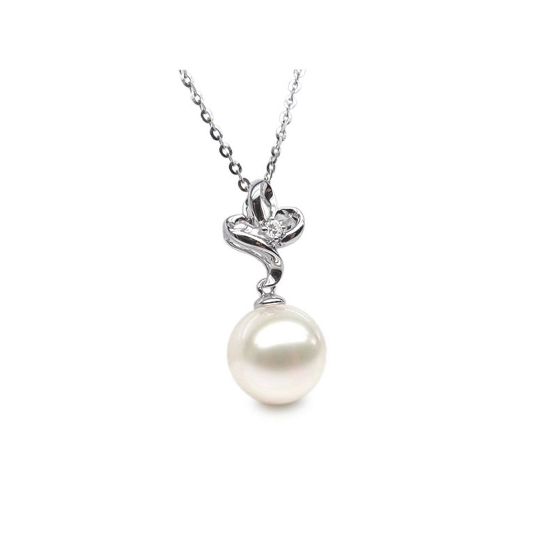 Ciondolo Fleur Romantique - Oro Bianco, Perla d'Acqua Dolce e Diamante - 4