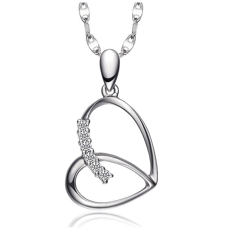 Ciondolo cuore di farfalla - Oro bianco, diamanti - 1