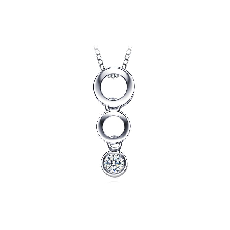 Ciondolo contemporaneo oro bianco a forma di O - Diamante incastonato chiuso 0.10ct - 2