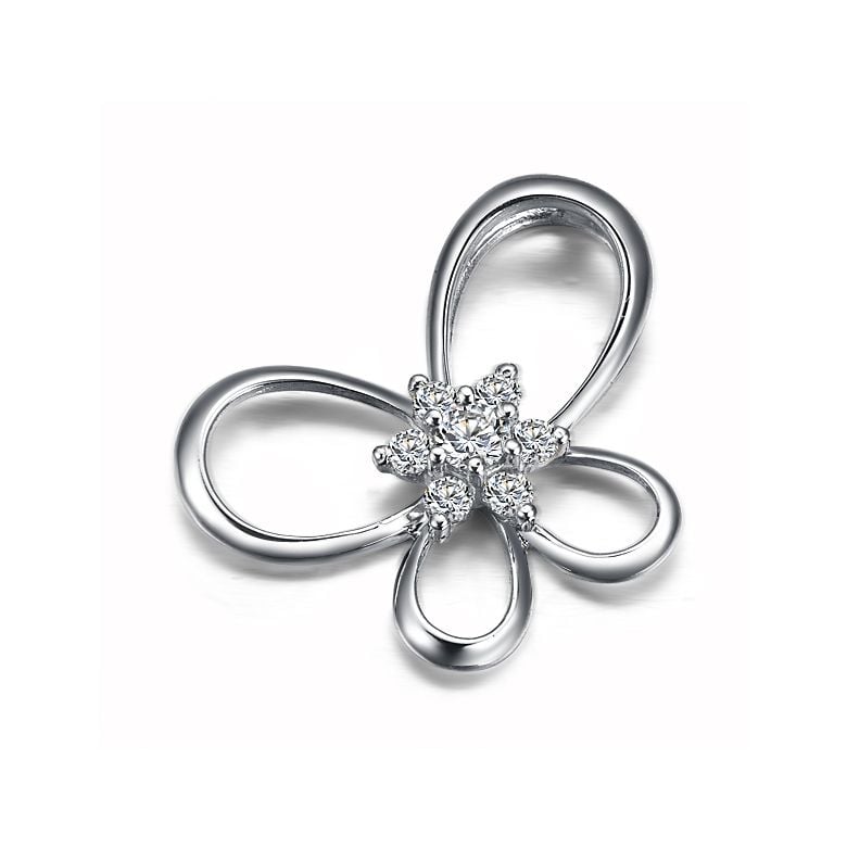 Ciondolo fiore en farfalla - Oro bianco 18 carati - Diamanti 0.10ct - 2