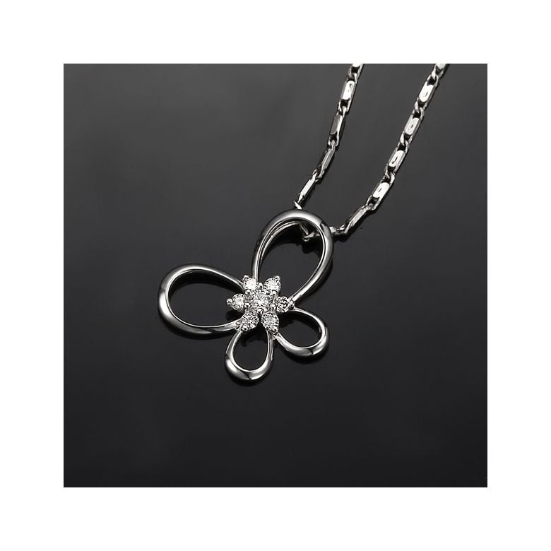 Ciondolo fiore en farfalla - Oro bianco 18 carati - Diamanti 0.10ct - 3