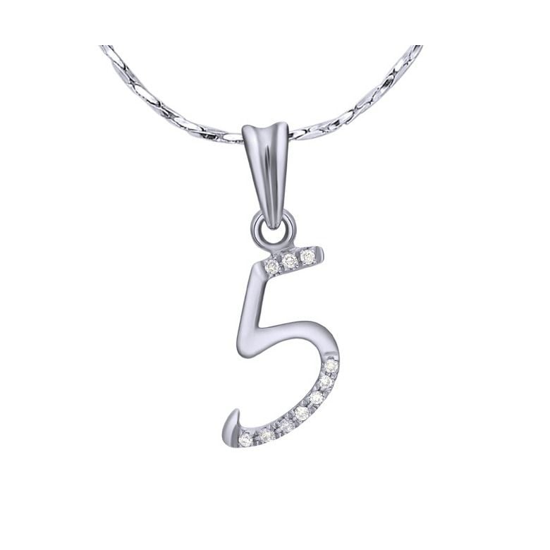 Ciondolo chiffre 5 - Oro bianco 18kt - Diamanti 0.02ct - 1