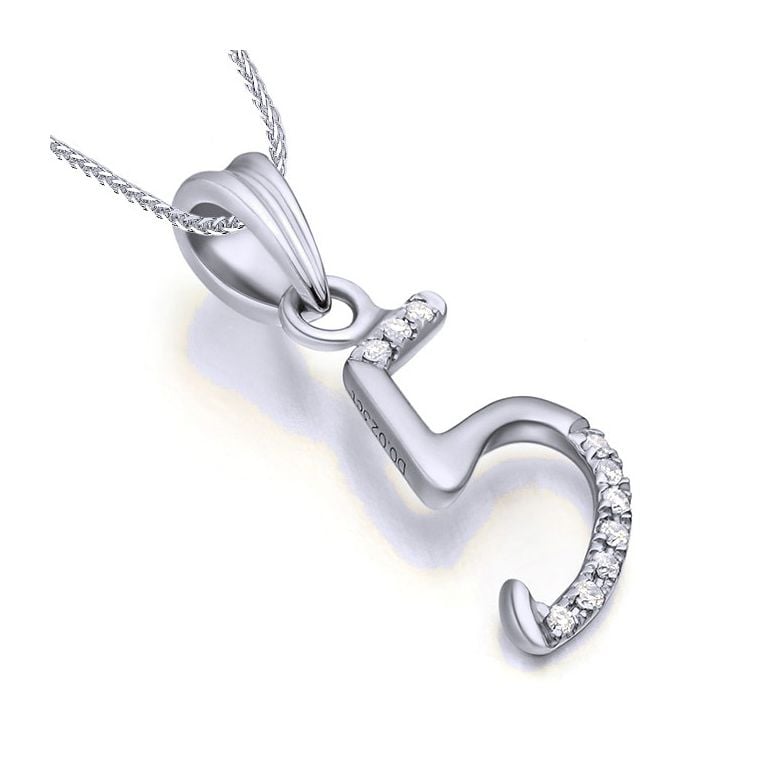 Ciondolo chiffre 5 - Oro bianco 18kt - Diamanti 0.02ct - 2