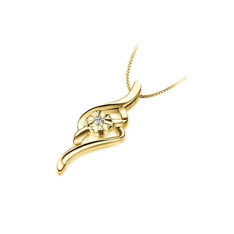 Ciondolo con Diamante Solitario - Fiore d'Oro Giallo - 3