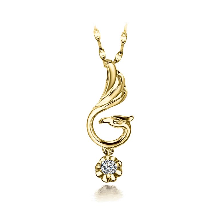 Ciondolo cigno bianco - Diamante solitario oro giallo - 1