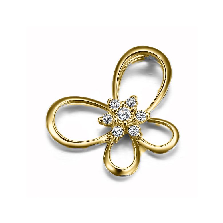 Ciondolo fiore en farfalla - Oro giallo 18 carati - Diamanti 0.10ct - 2
