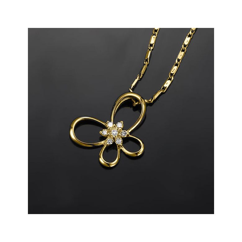 Ciondolo fiore en farfalla - Oro giallo 18 carati - Diamanti 0.10ct - 3