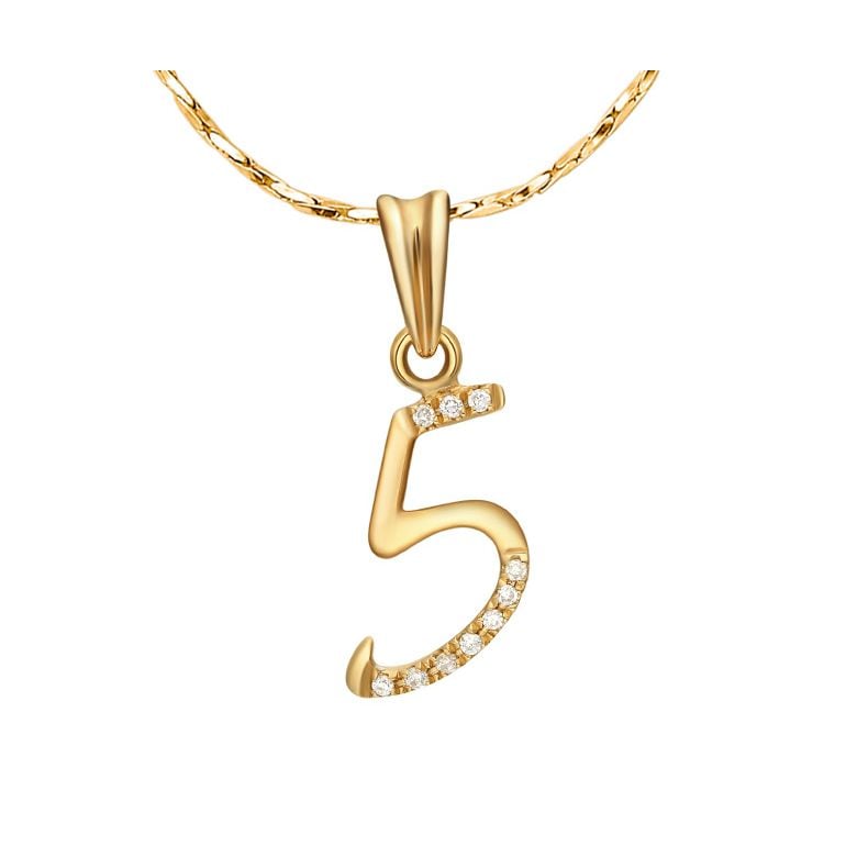Ciondolo chiffre 5 - Oro giallo 18cts - Diamanti 0.02ct - 1