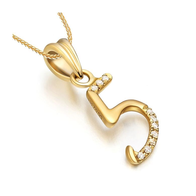 Ciondolo chiffre 5 - Oro giallo 18cts - Diamanti 0.02ct - 2