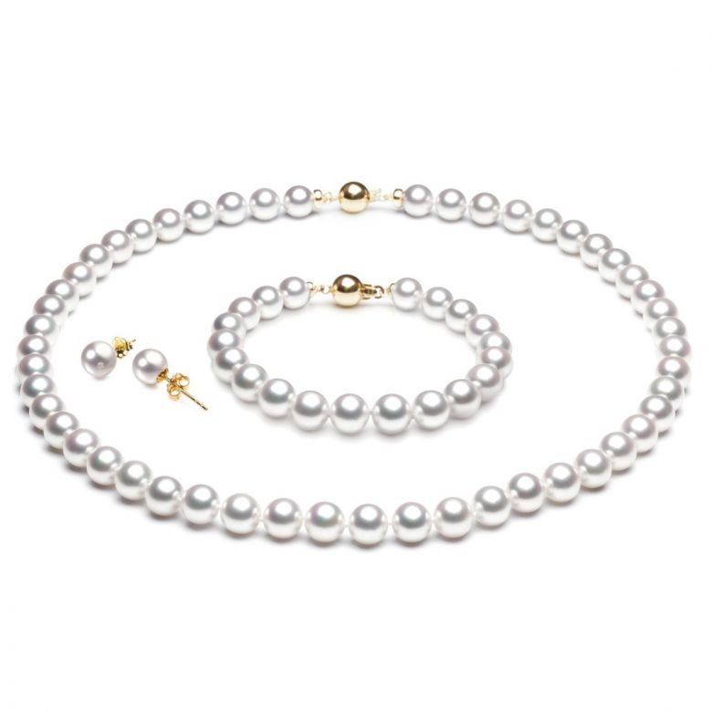 Parure Perle Sposa Akoya Adonis - Collana, Orecchini e Braccialetto 7/7.5mm - 1