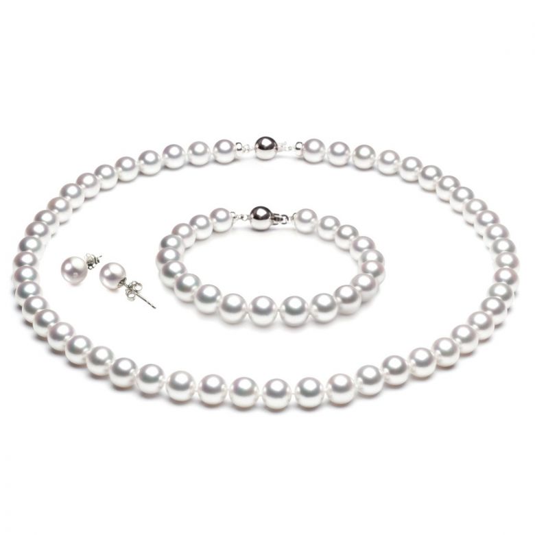Parure Perle Sposa Akoya Adonis - Collana, Orecchini e Braccialetto 7/7.5mm - 2