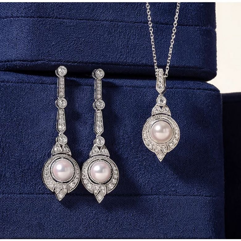 Parure Art Déco Géométria Préciosa – Perles Akoya & Diamanti - 1