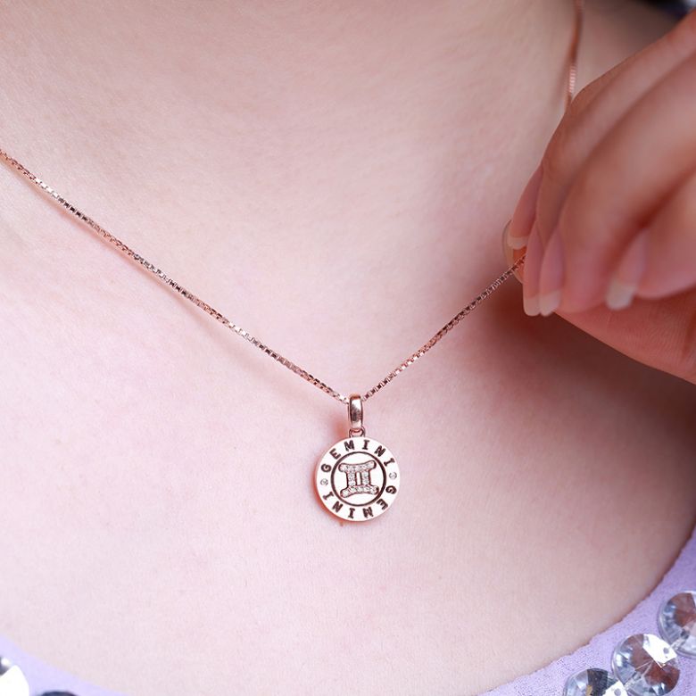 Ciondolo Gemini (Gemelli) - Oro rosa e diamanti - 6