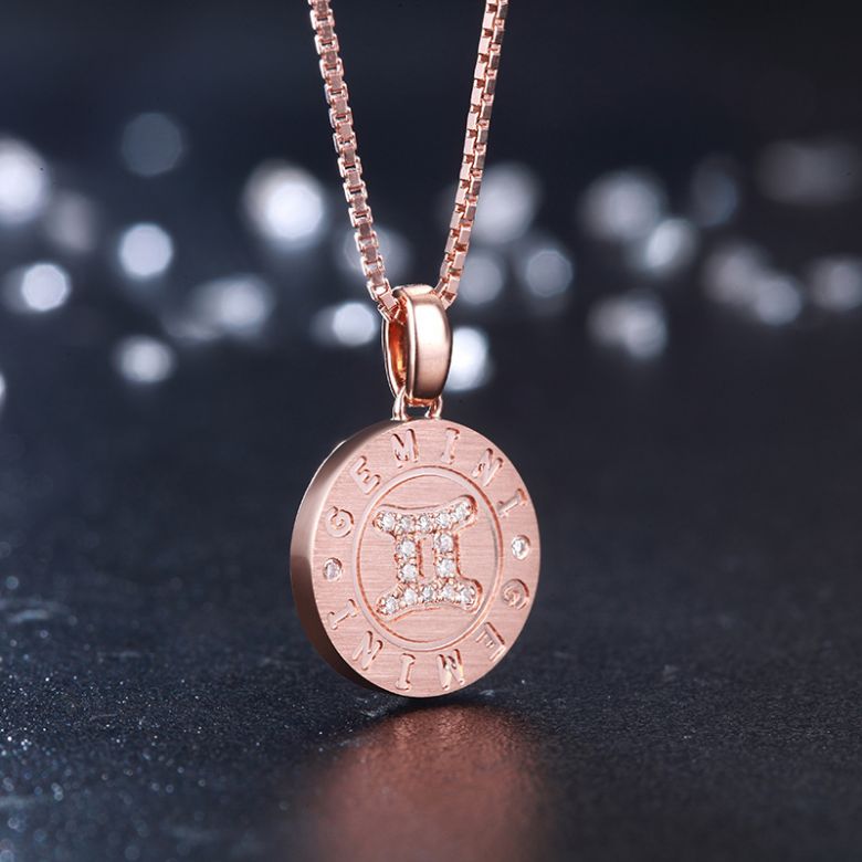 Ciondolo Gemini (Gemelli) - Oro rosa e diamanti - 3