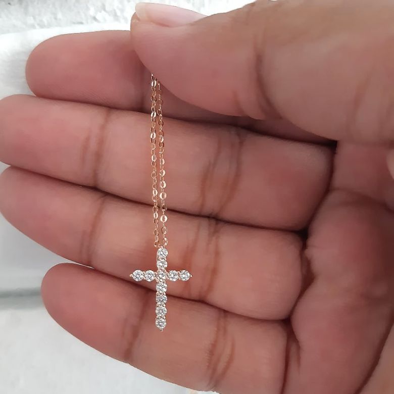 Ciondolo Croce Diamantata - Oro Rosa e Diamanti VS/G - 7