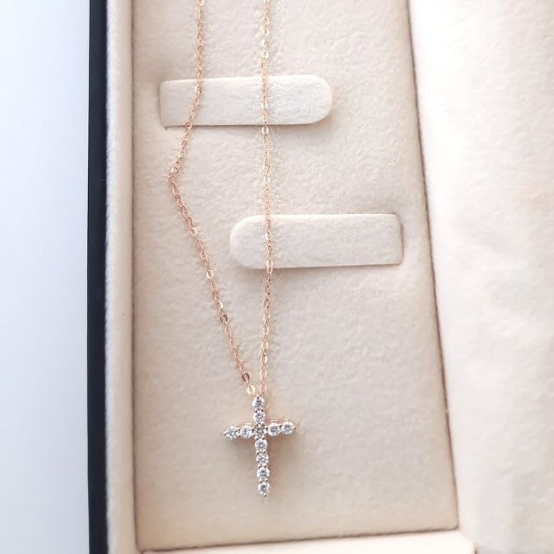 Ciondolo Croce Diamantata - Oro Rosa e Diamanti VS/G - 8