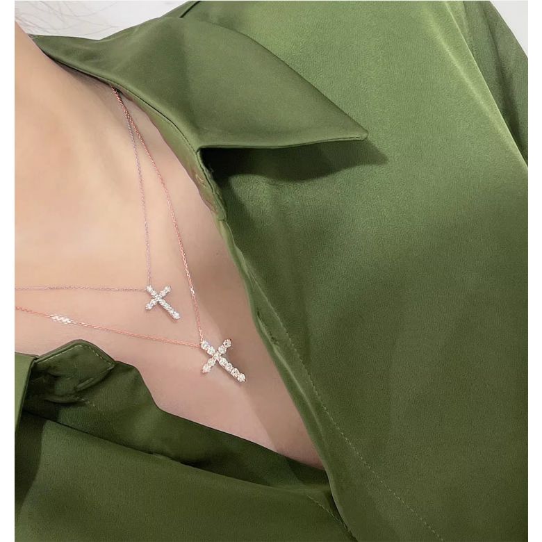 Ciondolo Croce Diamantata - Oro Rosa e Diamanti VS/G - 10