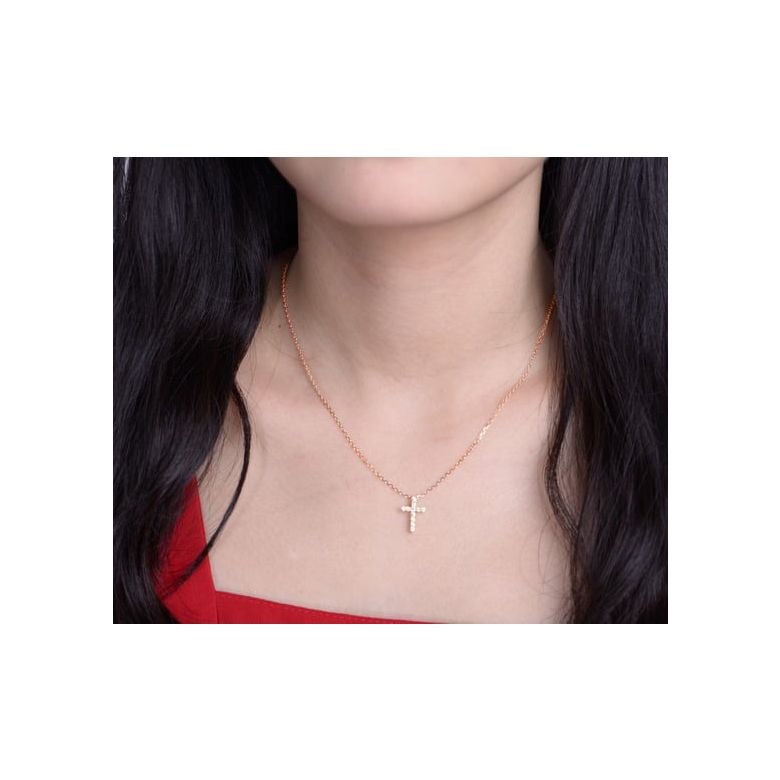 Ciondolo Croce Diamantata - Oro Rosa e Diamanti VS/G - 3