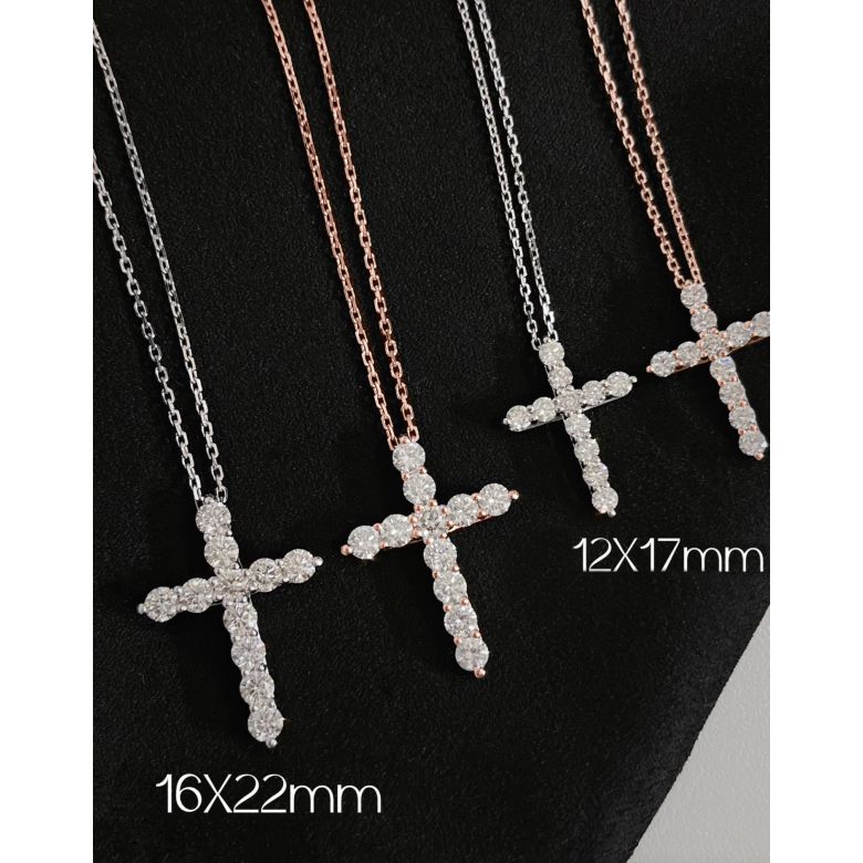 Ciondolo Croce Diamantata - Oro Rosa e Diamanti VS/G - 12