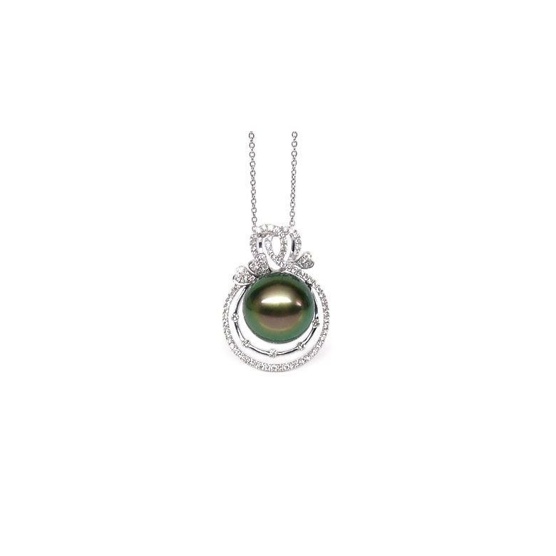 Ciondolo 3 Coeurs - Oro Bianco, Diamanti e Perla di Tahiti - 1
