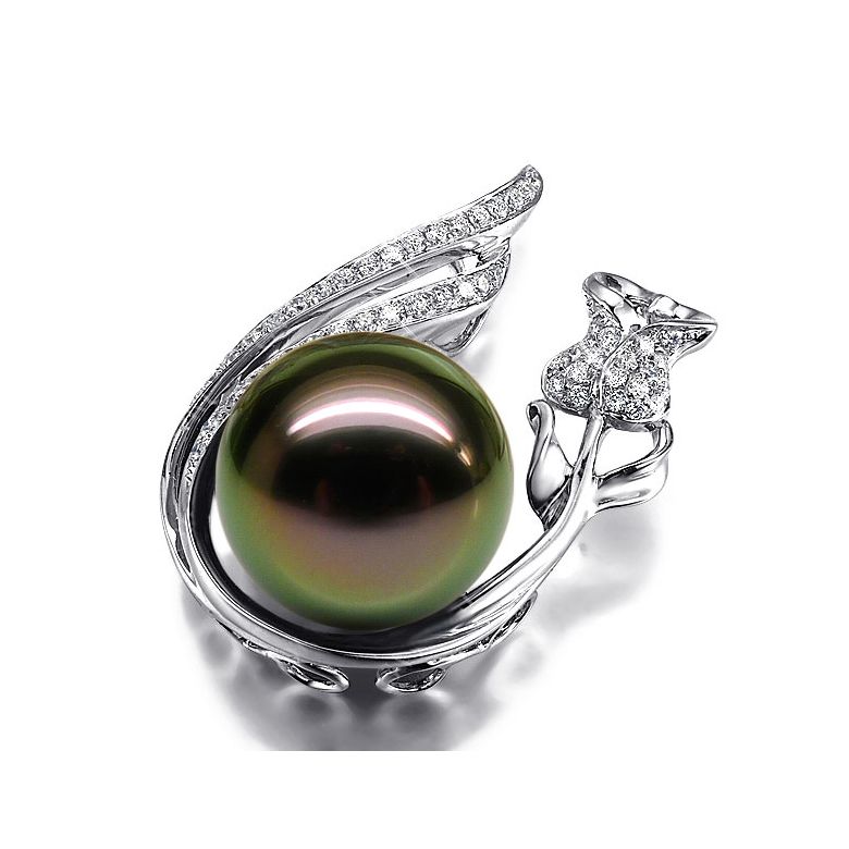 Ciondolo Arvoredo - Oro Bianco, Diamanti e Perla di Tahiti - 2