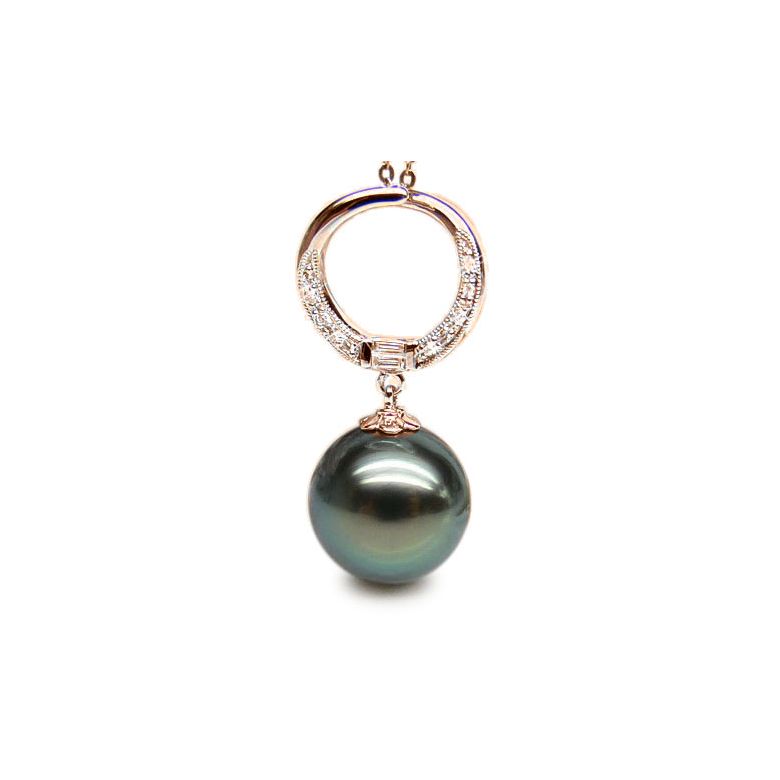 Ciondolo Anello - Oro Rosa, Diamanti e Perla di Tahiti - 1