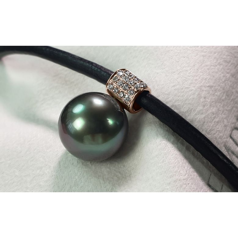 Ciondolo Khaba - Oro Rosa, Perla Tahiti e Collana Cuoio - 1