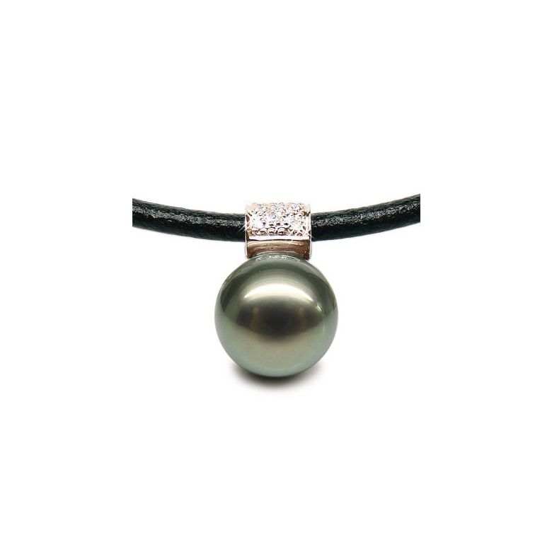 Ciondolo Khaba - Oro Rosa, Perla Tahiti e Collana Cuoio - 4