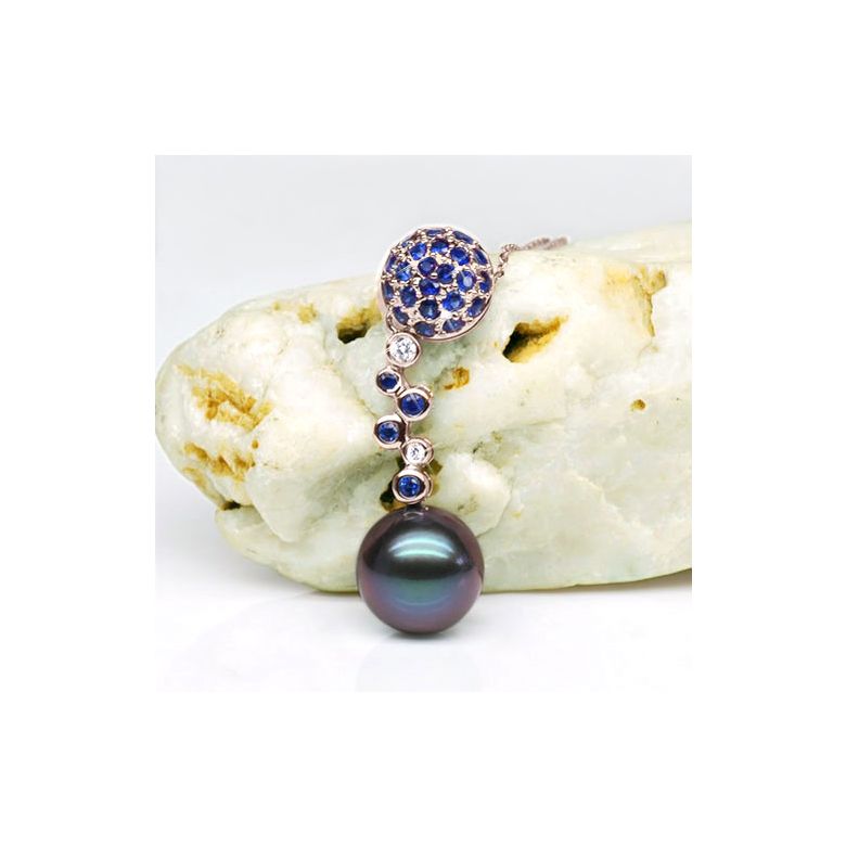 Ciondolo Shag - Oro Rosa 18kt, Zaffiri e Perla di Tahiti - 2
