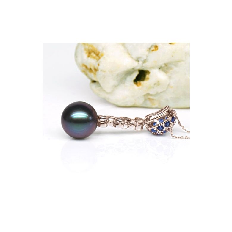 Ciondolo Shag - Oro Rosa 18kt, Zaffiri e Perla di Tahiti - 3