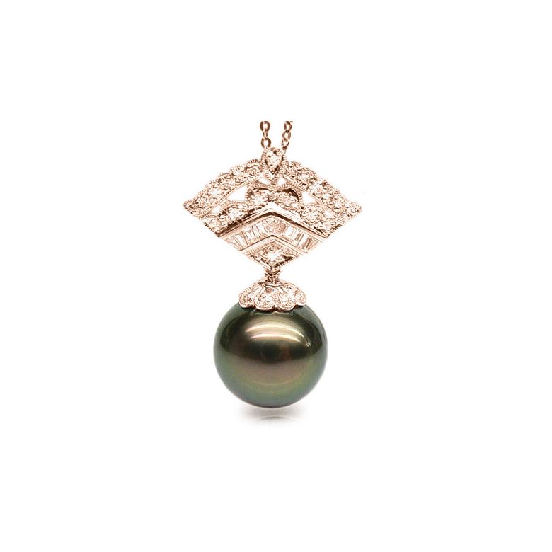 Ciondolo Téos - Oro Rosa, Diamanti e Perla di Tahiti - 1