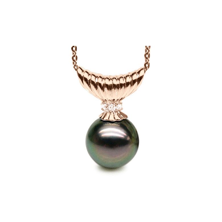 Ciondolo Classico Kimolos - Oro Rosa, Diamanti e Perla Tahiti - 1
