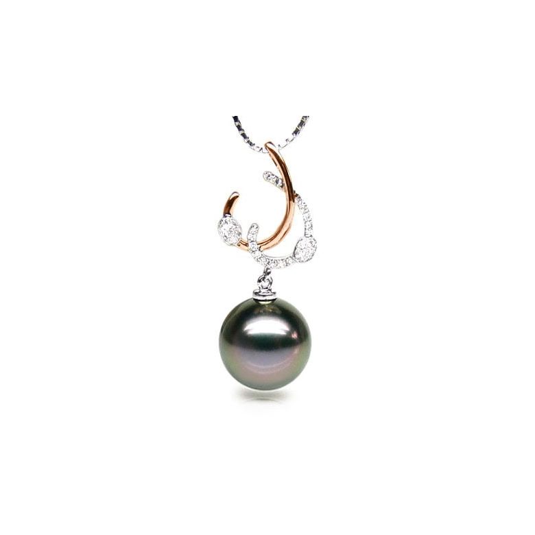 Ciondolo Corfou - Perla di Tahiti Nera, Diamanti, 2 Ori oro rosa e bianco - 1
