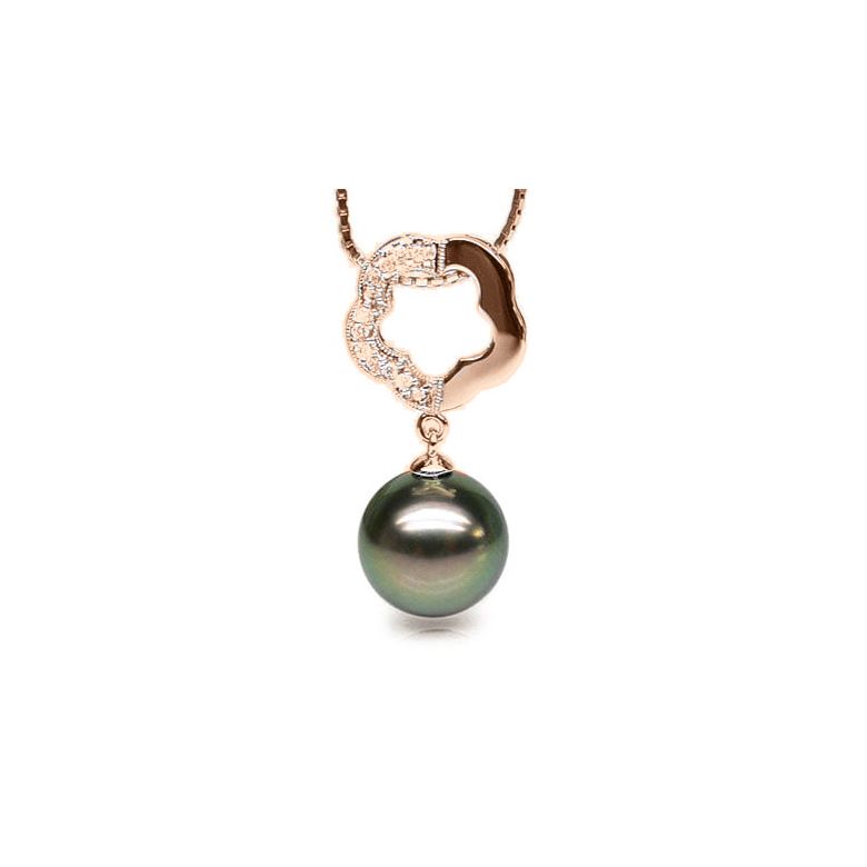 Ciondolo Fiore Barbade - Oro Rosa, Diamanti e Perla Tahiti - 1